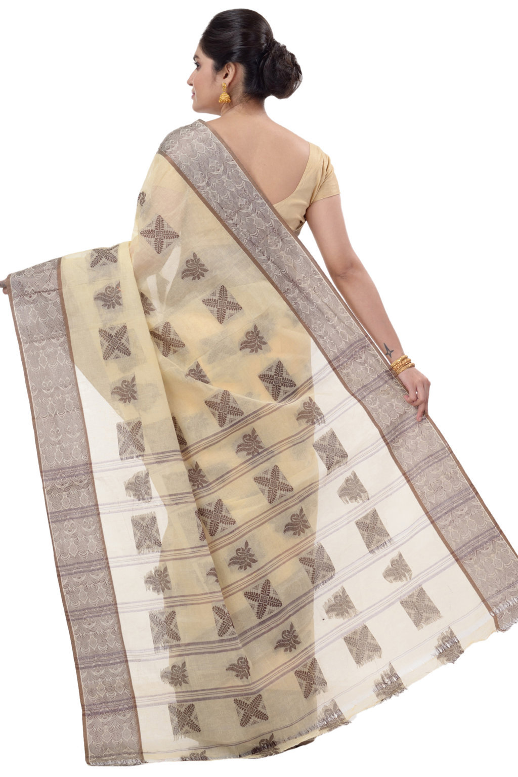 Off-White Pure Cotton Suparna Buti Tant Saree (758)